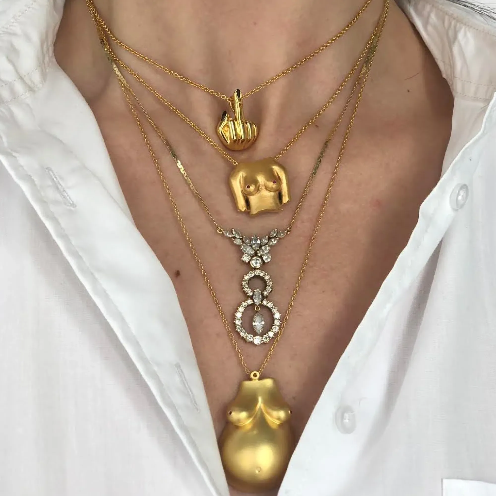 Anissa Kermiche Rubies Boobies Necklace (Sanded) New